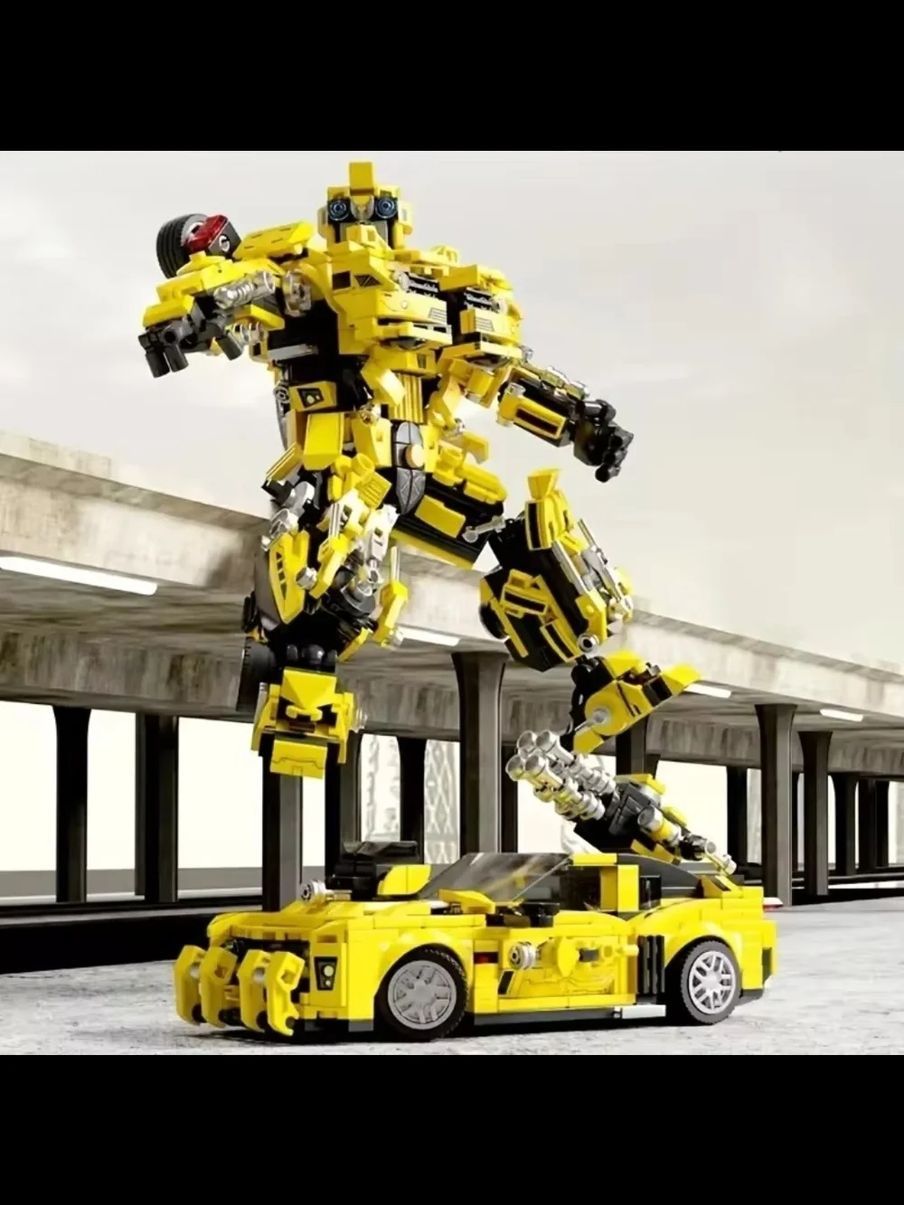 Yellow Transforming Robot Car Building Toy - Kids Construction Set